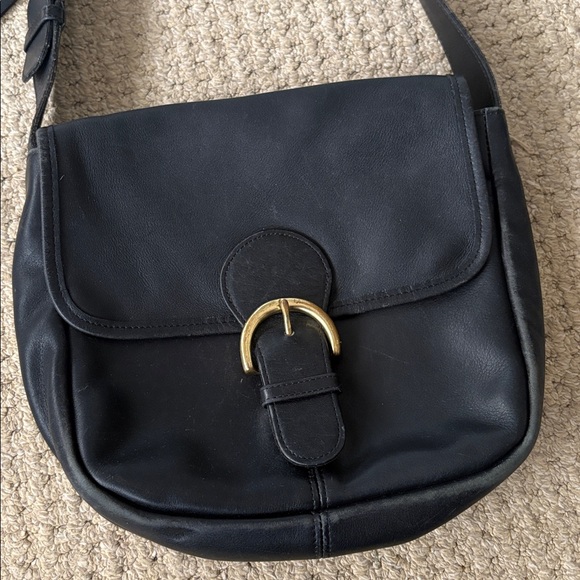 Vintage Coach Bedford Flap Shoulder Purse Black Leather - Picture 2 of 10